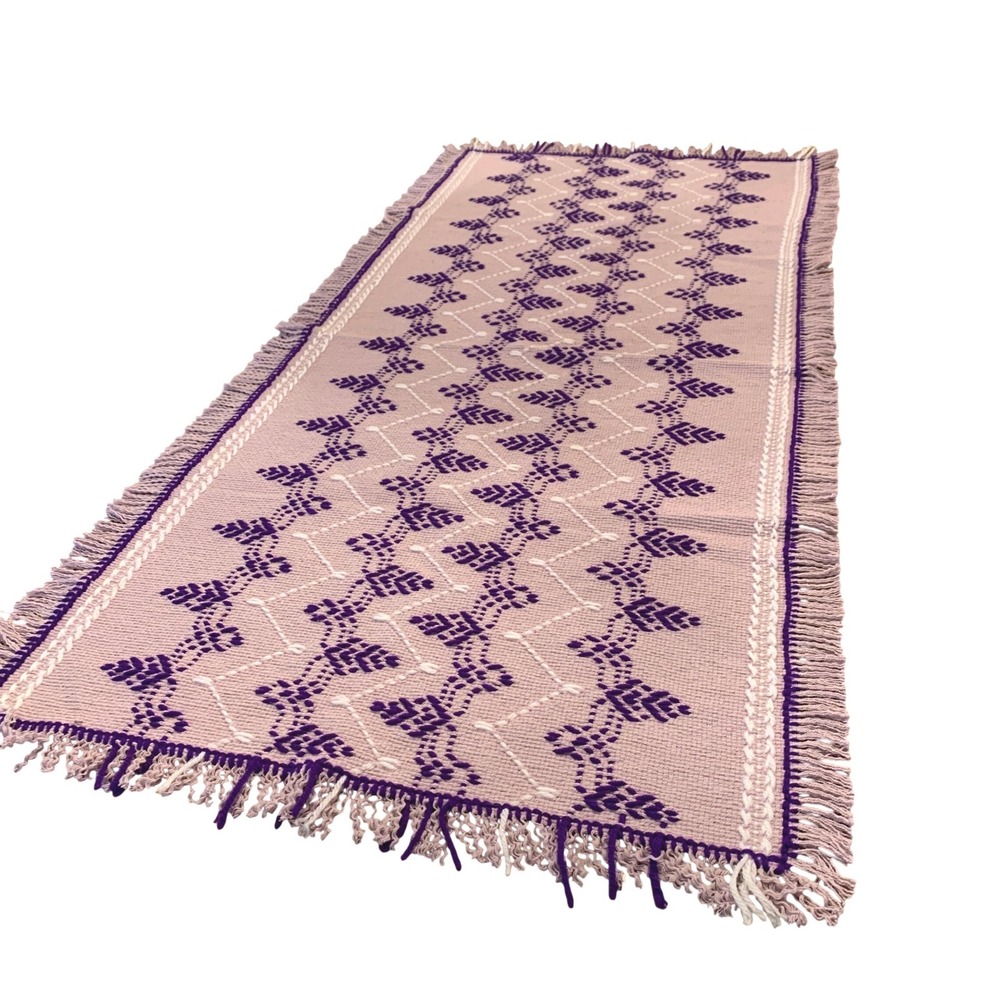 Swedish Weave Table Runner Geometric Fringe Purple Lavender‎